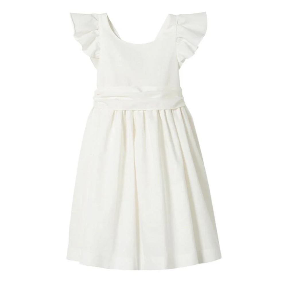 Jacadi Ivory Kids Dress with Ruffled Flutter Sleeves